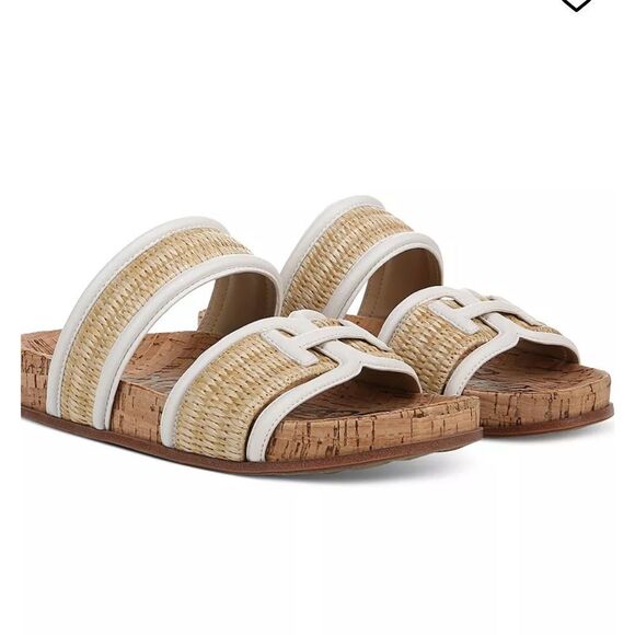 Sam Edelman Rowan Basketweave White and Tan Slide Sandals size 8 - Picture 1 of 10